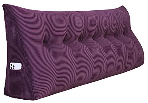 BNCKTRD Rückenkissen Keilkissen Rückenlehne Kissen für Bett Sofa Kopfteil Gepolstert Bettkissen Wandkissen Sofakissen Groß Rueckenkissen Couchkissen Dekokissen Kordsamt Lila 200cm