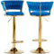 BAKAJI Set 2 Sgabelli da Cucina con Rivestimento in Velluto e Schienale Intrecciato e Altezza Regolabile, Sedie da Bar, Ristorante, Struttura Girevole in Oro con Poggiapiedi, Design Moderno (Blu)