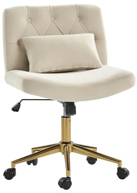 HULALA HOME Ergonomischer Bürostuhl Schneidersitz Stuhl Bequemer Schreibtischstuhl Höhenverstellbar Schminktisch Stuhl mit Rückenlehnenneigung & Kissen für Jungen Mädchen, Beige