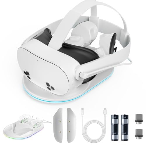 Olycism Charging Dock Compatible with Meta Quest 3S Charging Dock Station Compatible with Oculus 3S Headset and Controller with 2 Rechargeable Batteries Lighting Accessories Charger with Indicator