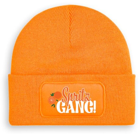 Prozente Momente Spritz Gang - Beanie | Strickmütze | Wollmütze | Beanie mit Druck | lustige Sprüche | Apres-Ski | Winter | Orange