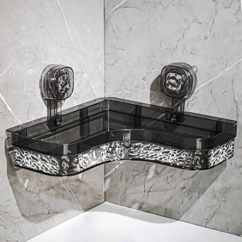 JIANGLAI Mensola angolare per doccia con ventosa, organizer per doccia e bagno, senza foratura, accessori per bagno, porta shampoo, cestino portaoggetti per doccia (nero)
