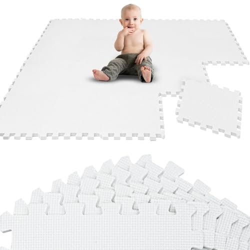 LittleTom Spielmatte Baby Puzzlematte Weiß - 18 Teile je 30 x 30 cm - Krabbelmatte 180x90 cm Bodenmatte Kinder - Puzzle Teppich Kinderzimmer Matte - Bodenschutzmatte Spielteppich - Eva Schaumstoff