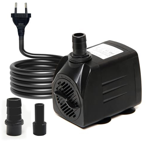 Puddry Bomba de Agua Sumergible Pequeña, Mini Bomba de Agua (450L/H, 8W) con Cable de Alimentación de 4,6 Pies 2 Boquillas, Bomba de Agua para Acuario, Bomba Estanque para Peces, Bomba Fuente de Agua