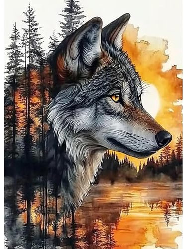 CEOVR Kit Diamond Painting Adulte Loup Diamant Adulte,5D DIY Diamond Art Kit Complet,Loup et Paysage,30x40 cm