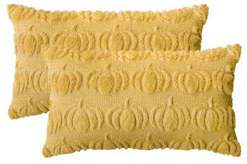 Artoid Mode Weich Künstliche Pelz Gelb Kürbisse Herbst Kissenbezüge 2er Set, 30x50 cm Plüsch Samt Sofakissen Zierkissenbezug Schlafzimmer Deko