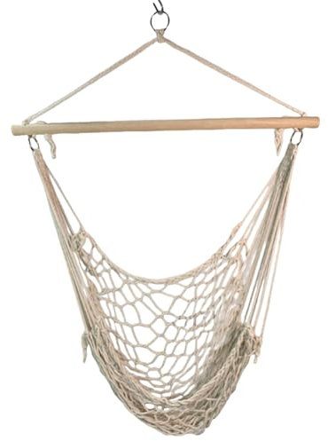 Chaise oscillante à Corde en Coton Beige, Chaise de hamac avec Gland pour Une Utilisation intérieure et extérieure, Patio, Porche et Jardin