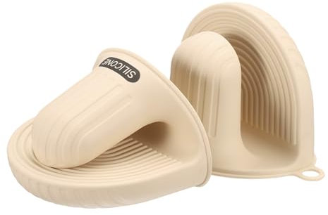 sourcing map 2 Pcs Silicone Oven Mitts, Heat Resistant Mini Oven Gloves Silicone Pot Holders Mini Finger Protector Cooking Pinch Grips for Air Fryer Kitchen Cooking & Baking, Beige