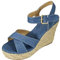Générique Stivali al ginocchio larghi Sandali con zeppa in denim a punta aperta da donna Scarpe Stivaletti Tacco, Azzurro, 37 EU