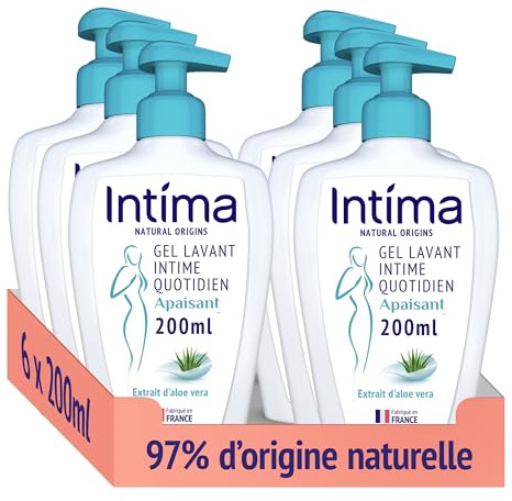 Intima - Lot de 6 Gels Intime Femme Natural Origins - Gel Apaisant à Aloe Vera- 97% naturels - 6x200 ml
