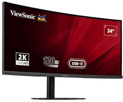 ViewSonic VA3420C LED Monitor 34 Zoll UWQHD 3440p x 1440p, 1900R, IPS, 1ms, 120Hz, 132% sRGB, 300 cd/m², 21:9, Rahmenlos, Flimmerfrei, 2 x HDMI, USB A/B/C, DisplayPort