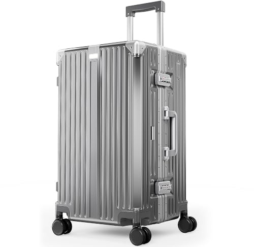 ALPHA CAMP Koffer L Trunk Koffer Größ TSA Schloss Suitcase Grau 66L | Vor Allem Aluminium Rahmen Polycarbonat Hartschalenkoffer Reisekoffer für Reise Large Koffer Grau 38x32x67CM Luggage