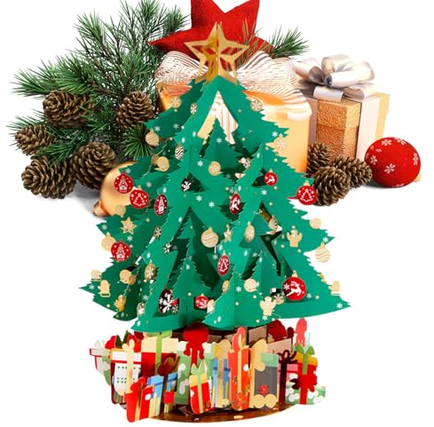 3D-Weihnachtskarte, Pop-Up-Karte, Papiererinnerung, Weihnachtsbaum-Design, 21 x 28,5 cm, einzigartige handgefertigte Dekoration, für Jugendliche, Kinder