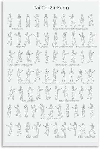 AXCAUAOY Chinese Tai Chi Chuan 42 Form Canvas Art - Educational Fitness Poster with All Poses from Start to Finish, Traditional Exercise Chart for Office, Studio and Home(Unframed,12x18inch(30x45cm))