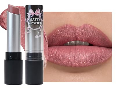 Rouge a Levres Paillette Nude Rose, Rouge à Lèvres Velouté Mat aux Reflets Nacrés Subtils, Texture Légère et Confortable, Couvrance Totale et Haute Pigmentation, Cadeaux Maquillage des Lèvres - 04