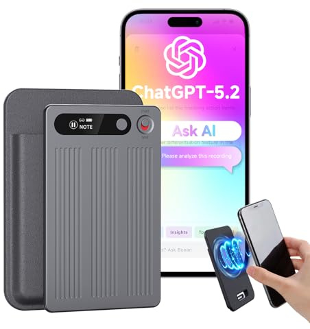 NUASI AI Voice Recorder, Transcribe Summarise and Mind-Map with AI Technology, APP Control, Support 90+ Languages, 64GB Memory, Magnetic, Audio Dictaphone Recorder for Meetings, Lectures, Phone Calls