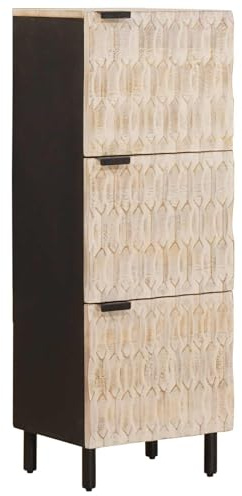 Teenpull Modernes Highboard aus massivem Mangoholz, weiße Gewaschene Oberfläche, 40x33x110 cm, mit 3 Türen, schlankes Design für Wohnzimmer und Esszimmer
