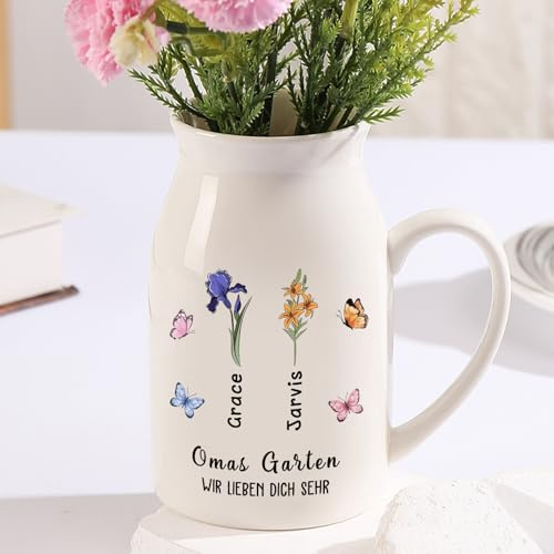 ALBERTBAND Muttertagsgeschenke für Mama Oma Personalisierte Keramikvase mit Name Geschenke für Mama Oma Weiße Blumenvase Moderne Dekoration (B)