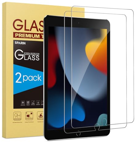 SPARIN Schutzfolie für iPad 9./8./7. Generation (2021/2020/2019), 2 Stück | Panzer Schutz Glas für iPad 10,2 Zoll, 9H Härte Glas Folie, HD-Klar