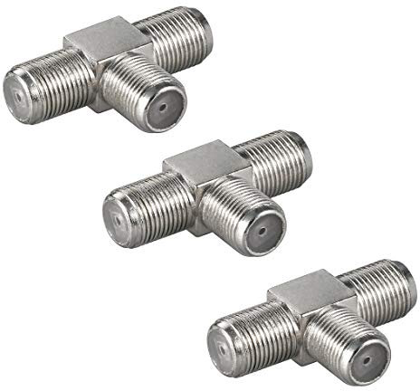 3X SAT F-Verbinder | T-Stück | TV Adapter Koax Verbinder Verteiler Splitter Kupplung | 3X F-Buchse | F-Adapter für Antennenkabel Satellitenkabel Koaxialkabel | 3 Stück