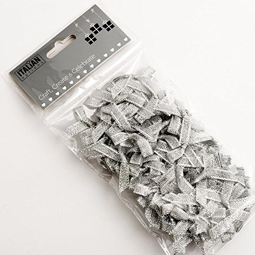 Italian Options Satin Bows 100-Piece Pack, 3 cm Bow Width, Metallic Silver