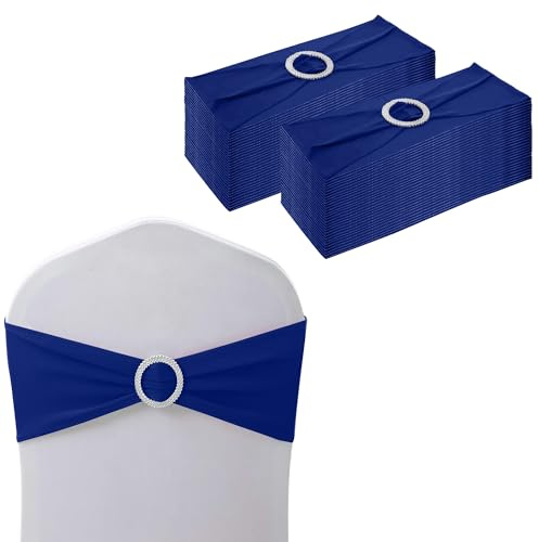 WedDecor Stretch Chair Bands Plain Spandex Band with Slider Buckle for Wedding Party Chair Decoration, Events Supplies, Formal Meeting, Royal Blue, 13 x 6 Inches, 25pcs | Stretch Chair Sashes for Wedding Party Chair Decoration, Event Supplies, Formal Meeting, 13 x 6 Inches