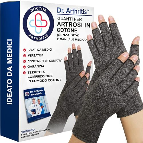 Guanti per Artrosi alle Mani Ideati da Medici – Tutore Tunnel Carpale per Alleviare Intorpidimento, Gonfiore e Infiammazioni – Guanti a Compressione e Senza Dita in Cotone (1 Paio, Taglia XL)