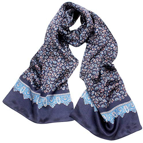 PB-SOAR 100% Seide Herren Schal Seidenschal Kravattenschal Seidentuch mit Paisley Muster, Herrenschal aus reiner Seide (Dunkel Blau)