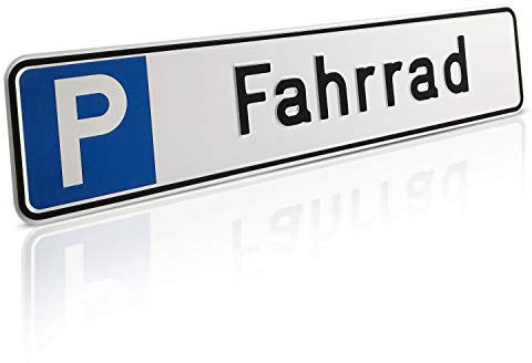 Betriebsausstattung24 Geprägtes Parkplatzschild aus Aluminium in Nummernschildform - Fahrrad - KFZ-Kennzeichen - für Ihren Parkplatz & Stellplatz - 52,0 x 11,0 cm