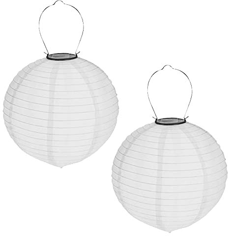 2er Set Solar LED Lampion Party Garten Laterne ø 20cm Weiß Deko Lampenschirm Lampe Kugel Gartenlampion
