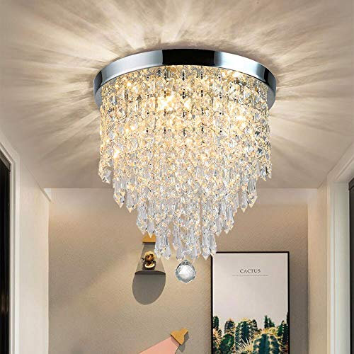 DINGLILIGHTING DLLT Modern Kronleuchter Kristall K9 mit Elegantem Design, Rund Acryl, 4 Lampenfassungen, Schöne Kristall Deckenleuchte für Flur, Wohnzimmer, Schlafzimmer, Esszimmer, Hotel 30CM