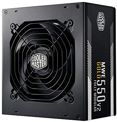 Cooler Master MWE 550 Gold V2 - Fuente de Alimentación 550W Totalmente Modular (Enchufe EU), 80 PLUS Gold, Cableado Negro Plano, Ventilador HDB 120 mm, Umbral de Alta Temperatura - 5 Años de Garantía