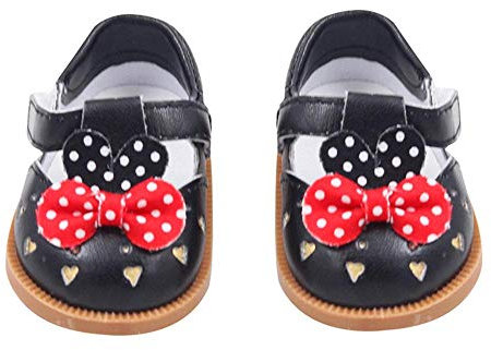 Aeromdale Puppe Schuhe mit Bowknot Kaninchen PU Schuhe für 18 American Doll Girls Puppen 46cm Puppe Zubehör Spielzeug - Schwarz - 1 Paar