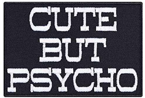 CUTE BUT PSYCHO Aufnäher/Aufbügler Punk Patch zum annähen/aufbügeln | Heavy Metal Kutten Emblem | Crazy Rocker Geschenk Applikation für Jacke/Weste/Jeans/Mantel | 80x55mm