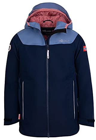 Trollkids Girls Bergen Jacket, 140/140, Navy/Dusty Blue/Antique Rose