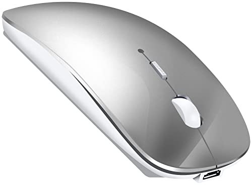 LEAPEST Kabellose Bluetooth Maus für MacBook Pro/Air/Mac/iPad/Laptop/Desktop/Mac/PC/Computer/Telefon - Tragbare schlanke, leise Büromäuse mit USB-C-Adapter 2,4 GHz -Mäuse Kabellos (Grau weiß)