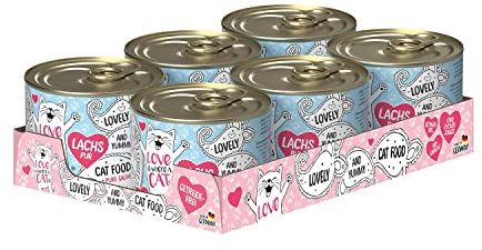LOVE IS WHERE A CAT IS® 6x190g Premium-Katzenfutter: Lachs pur | getreidefrei | zuckerfrei | 100% Lachs | 7 köstliche Sorten