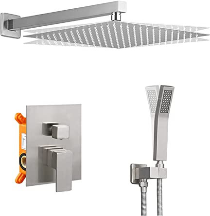 Unterputz Duscharmatur Set Edelstahl Regendusche Duschset Dual Funktionen Duschsystem Unterputz Multifunktion Duschsystem Unterputz für Badezimmer,Gebürstet,12 Zoll