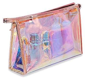 Holographische Kosmetiktasche, transparente Tragetasche mit Reißverschluss und Tragegriff, wasserdichte Strand-Make-up-Tasche, kleine Kosmetiktasche für Frauen, B