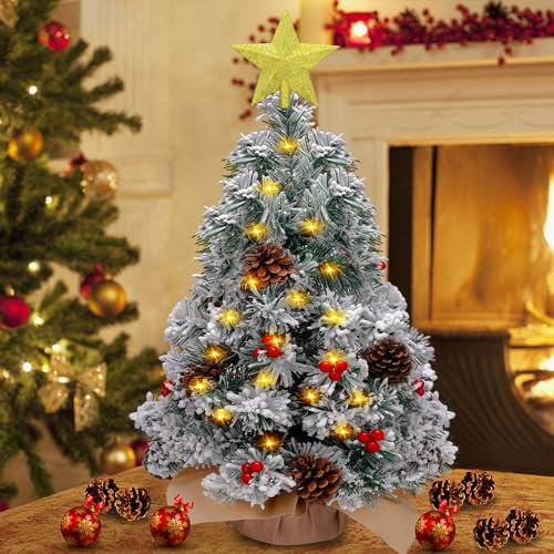 Frasheng Arbol de Navidad PequeñO, Mini Arbol Navidad con Luces LED 50cm Árbol de Navidad de Mesa Decoración de Mesa de Navidad, Árbol de Navidad Artificiales,Decoraciones de árboles de Navidad