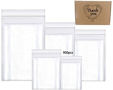 newlng 900pcs Small Bags Sealable Small Bag Grip Seal Bags Mixed Size Resealable Clear Plastic Bag Plastic Ideal for Storage Jewellery Medicine Samples Seeds Coins