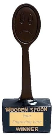 Wooden Spoon Winner Trophy Award Last Place Loser Stirrer Sad face150mm free Engraving - T8663-CL