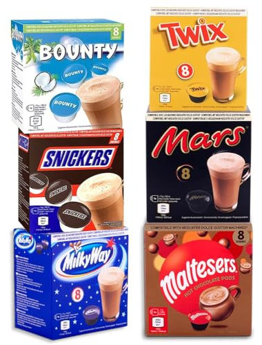 Mars Boissons au Chocolat chaud - Dolce Gusto Compatible - 48 Capsules - Mars, Twix, Milkyway, Snickers, Bounty & Malteser