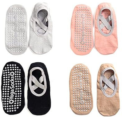 EMA MEGA GROUP 4 Paar Damen Yoga Socken Anti-Rutsch Socken Sichere Schnupfen für Yoga, Pilates, Ballett, Fitness und Heimtraining(EU 35-39)