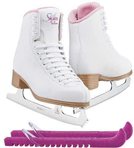 Jackson Classic JC381 Pink Lining Figure Schlittschuhe - Girls 2 - Bundle mit Skateschützern