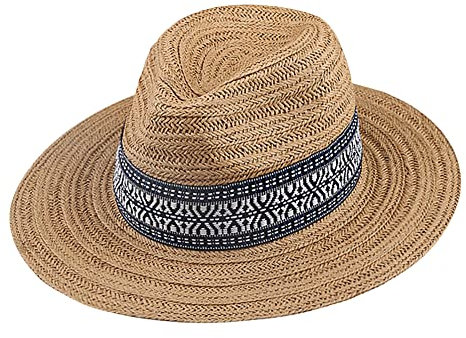 Chapeau panama unisexe en paille Fedora - Chapeau de soleil à large bord - Protection UV UPF 50+ - Chapeau de paille pliable et pliable - Pour homme et femme - Activités de plein air, kaki, taille