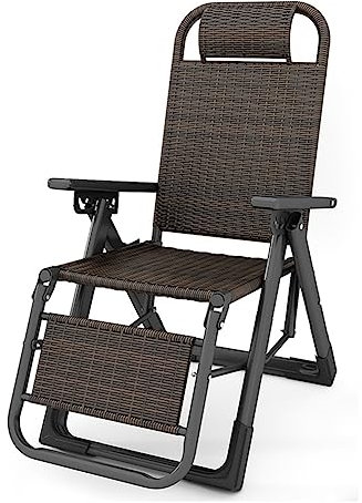 BUJOG Korb-Zero-Gravity-Stuhl, Terrassen-Klappliege, Verstellbarer tragbarer Rattan-Loungesessel für Rasen, Pool, Hof, Camping und Angeln, Strand, Garten, Außen- und Innenbereich, Unterstützung 18