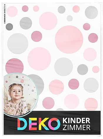 DEKO KINDERZIMMER 172 Stück Punkte Set Wandtattoo Polka Dots für Kinderzimmer Pastell Farben Kreise Wandaufkleber Sticker selbstklebend grau rosa DK1125-02
