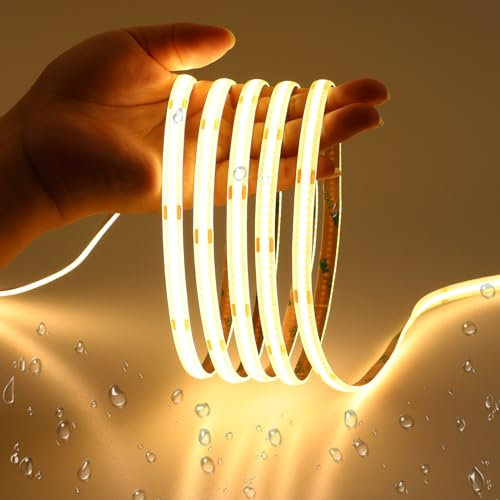 JOYLIT 6M COB LED Streifen 12V IP65 Wasserdicht 3000K Warmweiss 320LEDs/M CRI 93 LED Band Dimmbar Hohe Helligkeit Selbstklebend Strip Light für Küche Kabinett