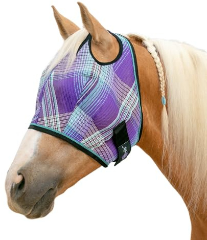 Kensington UV Horse Fly Mask with Web Trim - Protective Mask with Dual Ear Opening & Forelock Freedom - Large, Lavender Mint